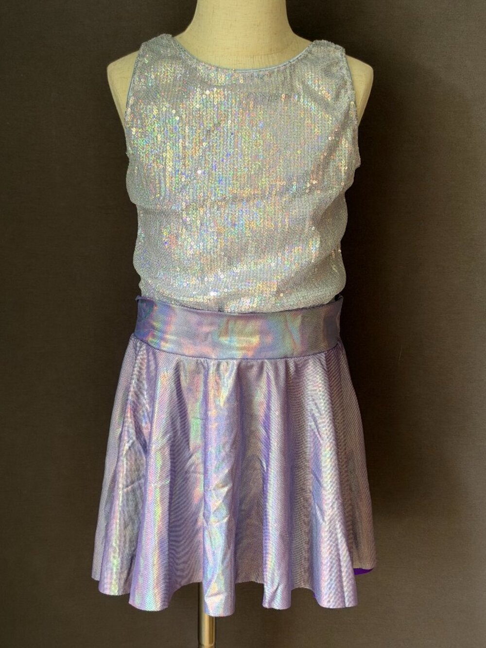 Revolution Lilac Silver Sequin Holographic Skirt Dance Costume LC